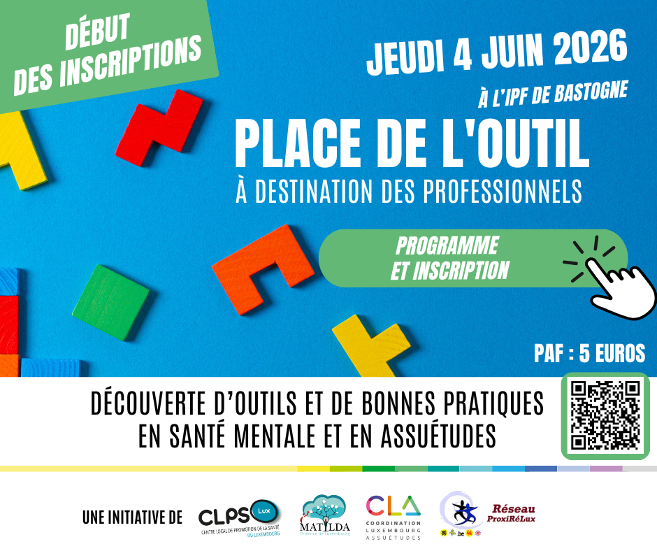 Nous avons le plaisir de vous inviter à la 4ème édition de Place de l’outil le 4 juin à l’IPF de Bastogne. Une journée dédiée à la découverte d’outils et de bonnes pratiques en santé mentale et assuétudes. L’évènement est très attendu par les professionnels… Et les inscriptions sont ouvertes !
